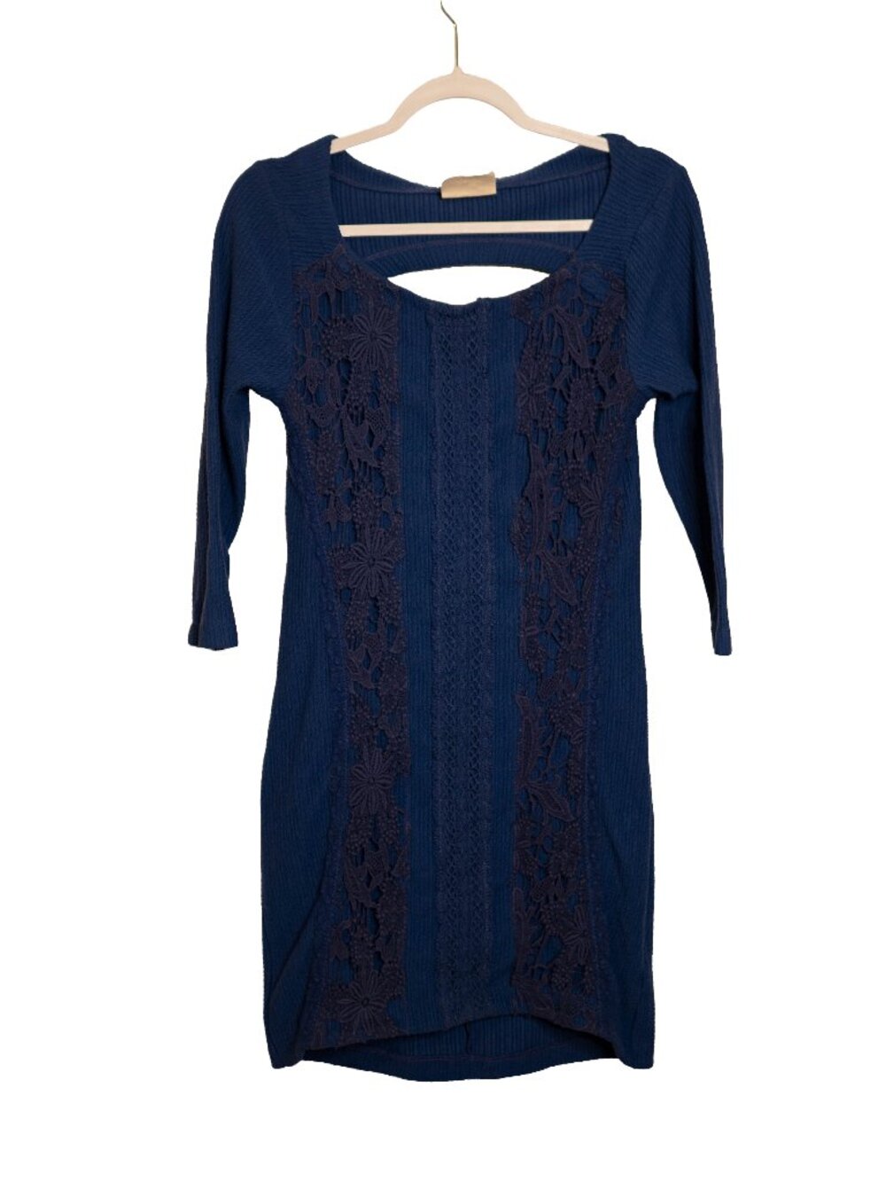 Free People Navy Sweater Dress - Cut Out Back - Lace - 3/4 Sleeve - Medium